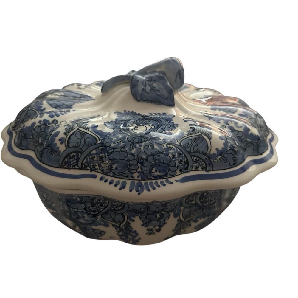 Hand-Painted Greece Blue & White Tureen with Lid • Very‎ Rare Vintage Ceramic